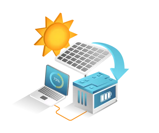 Solar panel maintenance with computer  Illustration