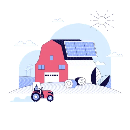 Solar panel on roof of farm barn  Illustration