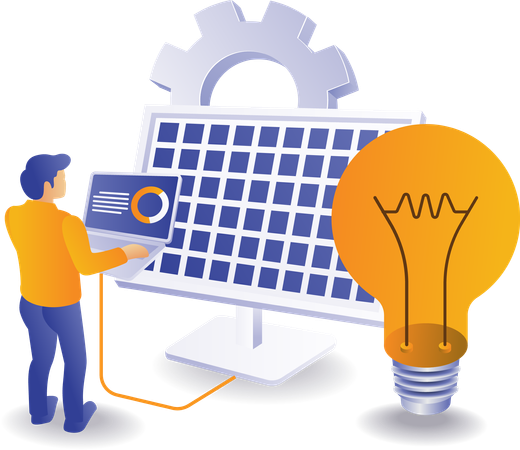 Solar panel produces green energy  Illustration