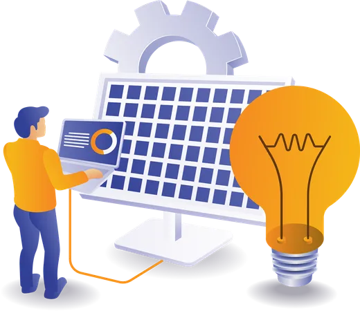 Solar panel produces green energy  Illustration