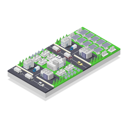 Solar Panels And Electricity Grid  Illustration