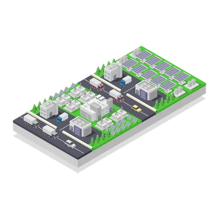 Solar Panels And Electricity Grid  Illustration