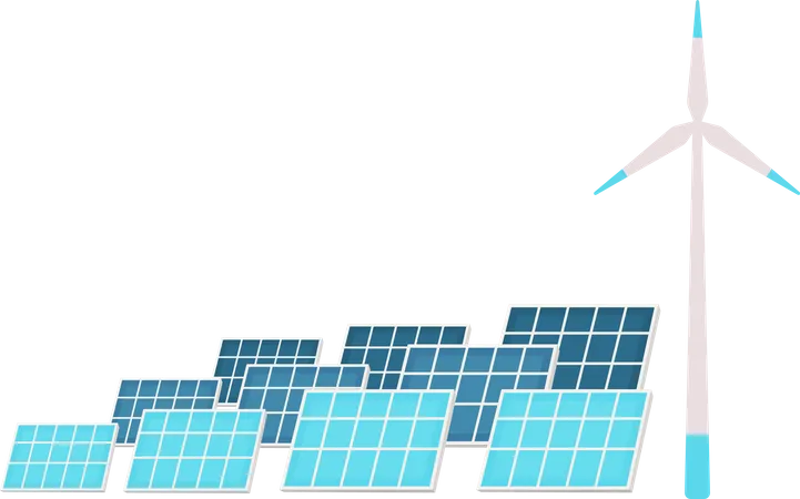 Solar panels and wind turbine  Illustration