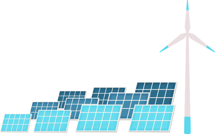 Solar panels and wind turbine  Illustration