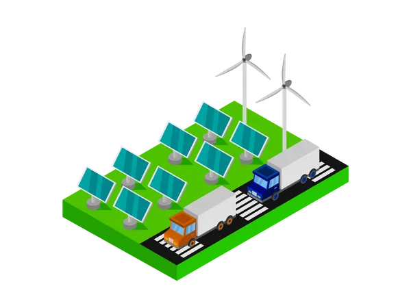 Solar panels and wind turbines Illustration