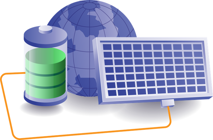 Solar panels are charged through battery  Illustration