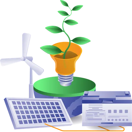 Solar panels electrical energy for living eco green  Illustration