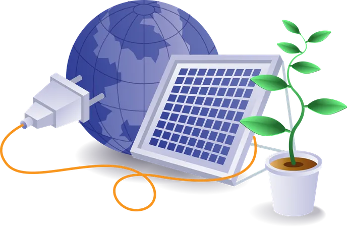Solar Panels Electrical Energy Is Used On Planet Earth Illustration