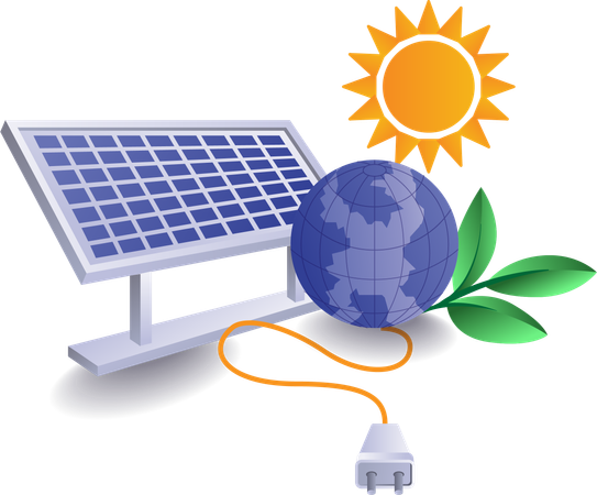 Solar panels electrical energy is used on planet earth  Illustration