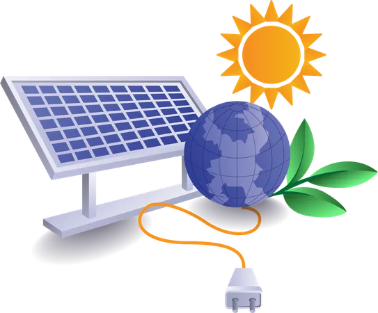 Solar panels electrical energy is used on planet earth  Illustration