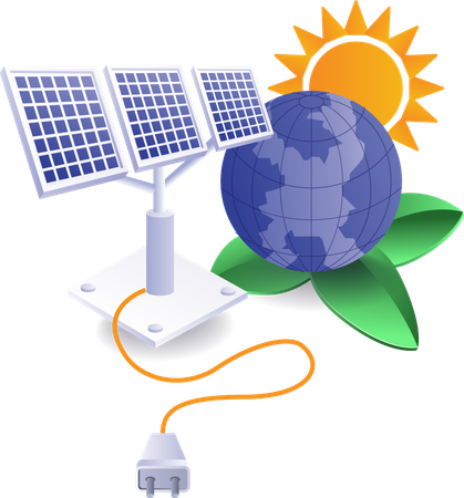 Solar panels electrical energy on earth Eco green  Illustration