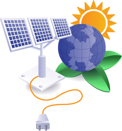 Solar panels electrical energy on earth Eco green  Illustration