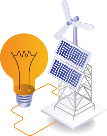Solar panels energy is used in making bulb glow  일러스트레이션