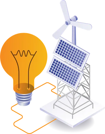 Solar Panels Energy Is Used In Making Bulb Glow Illustration