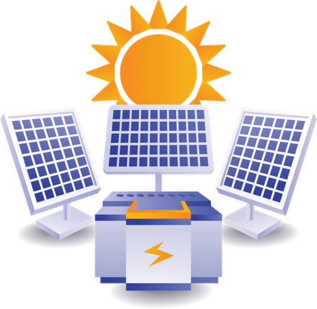 Solar panels stores energy in generators  Illustration
