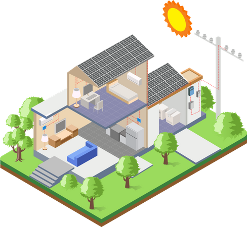 Solar Powered Construction Illustration