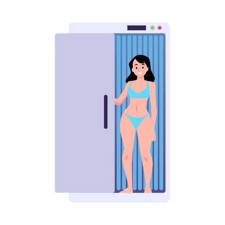 Solarium vertical avec une fille tenant une porte  Illustration