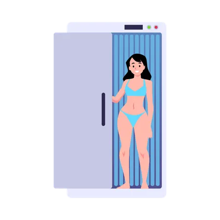 Solarium vertical avec une fille tenant une porte  Illustration