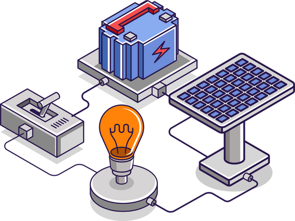 Schaltkreis für die Energiespeicherung von Solarmodulen  Illustration