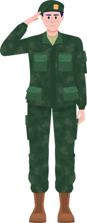 Soldado con ropa militar saludando  Ilustración
