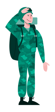 Soldado masculino em pé de uniforme verde  Ilustração