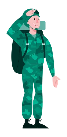 Soldado masculino em pé de uniforme verde  Ilustração