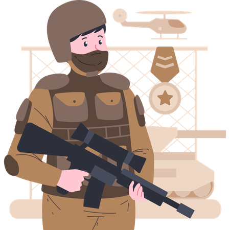 Soldado preparándose para la guerra  Ilustración