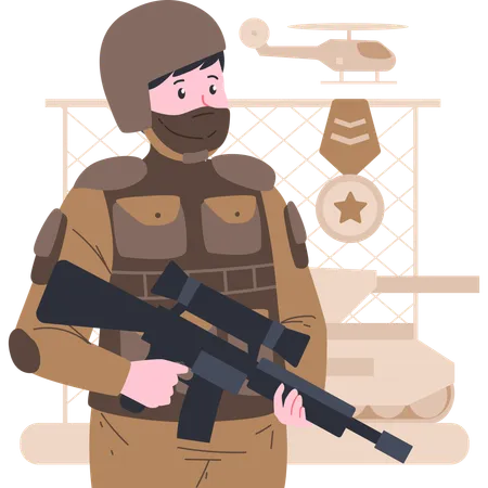Soldado preparándose para la guerra  Ilustración