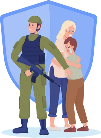 Soldado protegiendo a los ciudadanos  Ilustración
