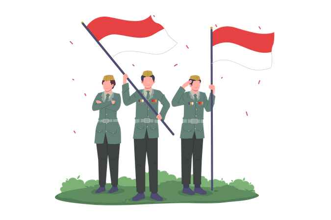 Soldados comemorando o Dia da Independência da Indonésia  Ilustração