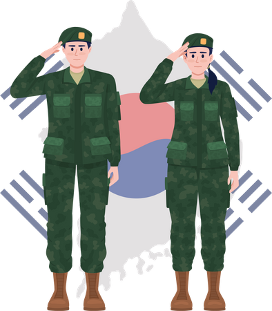 Soldados coreanos saudando  Ilustração