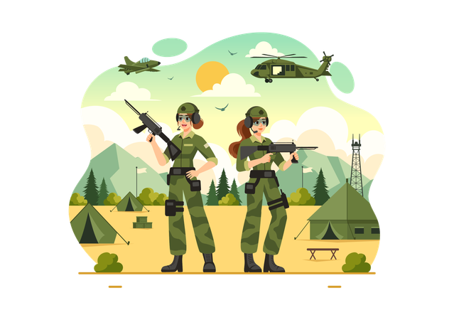 Soldados protegem dos inimigos  Ilustração