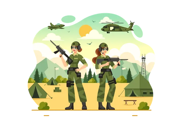 Soldados protegem dos inimigos  Ilustração
