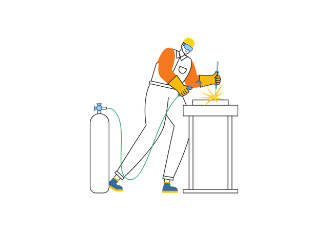 Soldadura de mesa realizada por soldador.  Ilustración