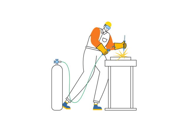 Soldagem de mesa feita por soldador  Ilustração