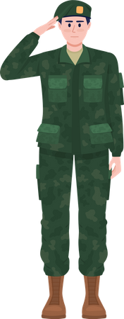 Soldat en tenue militaire saluant  Illustration