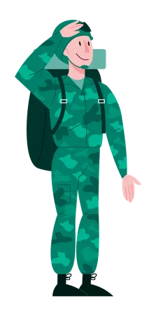 Soldat masculin debout en uniforme vert  Illustration