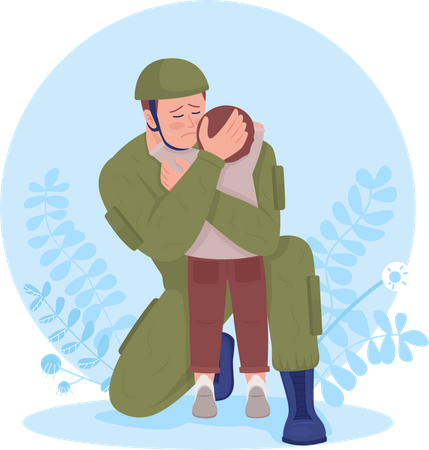 Soldat umarmt seinen Sohn  Illustration