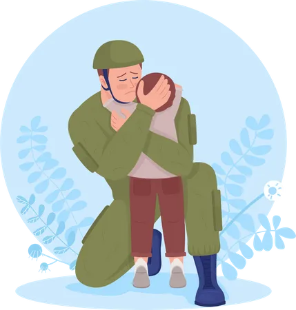 Soldat umarmt seinen Sohn  Illustration