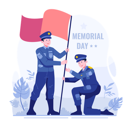 Des soldats brandissent fièrement des drapeaux le jour du souvenir  Illustration