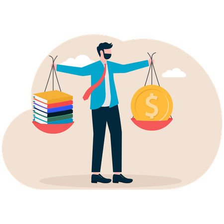 L'employé équilibre ses dépenses financières et ses dépenses d'éducation  Illustration
