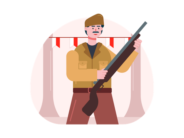 Soldier holding gun on Independence Day  Illustration