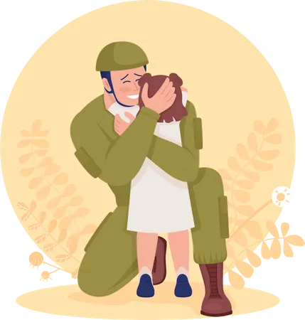 Soldier hugging his daughter Illustration