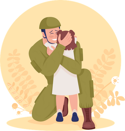 Soldier hugging his daughter  Illustration
