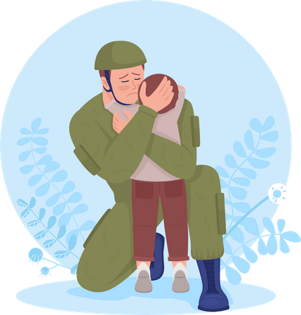Soldier hugging his son Illustration