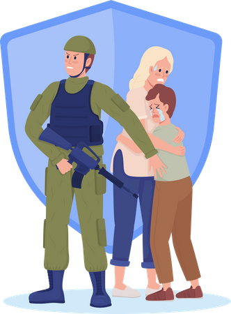 Soldier protecting citizens  Illustration