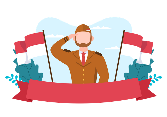 Soldier Saluting Indonesian flag Illustration
