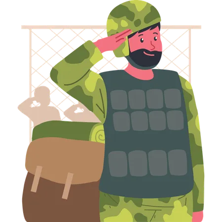 Soldier standing in salute position  Illustration