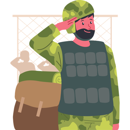 Soldier standing in salute position  Illustration