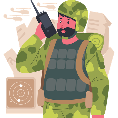 Soldier talking on walkie talkie  Illustration